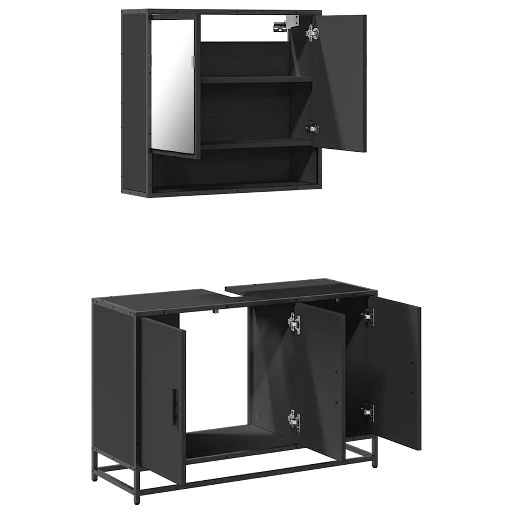 vidaXL 2 Piece Bathroom Furniture Set Black Engineered Wood