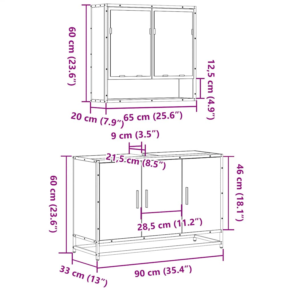 vidaXL 2 Piece Bathroom Furniture Set Black Engineered Wood