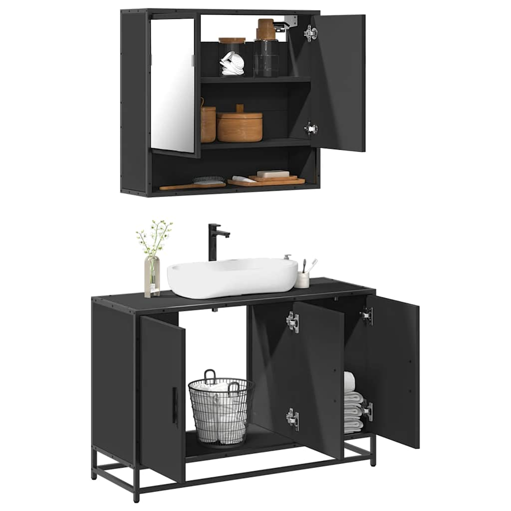 vidaXL 2 Piece Bathroom Furniture Set Black Engineered Wood