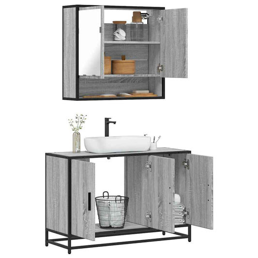 vidaXL 2 Piece Bathroom Furniture Set Grey Sonoma Engineered Wood