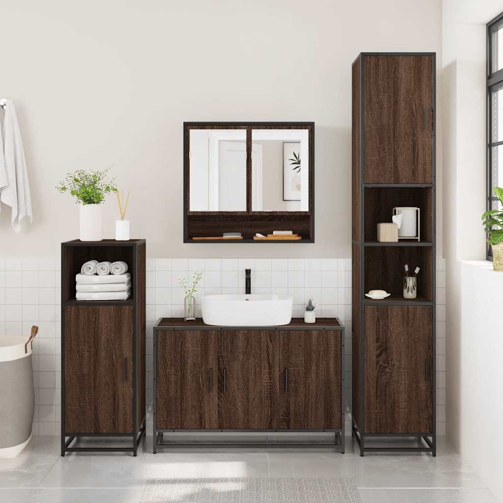 vidaXL 2 Piece Bathroom Furniture Set Brown Oak Engineered Wood