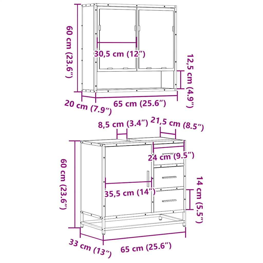 vidaXL 2 Piece Bathroom Furniture Set Black Engineered Wood