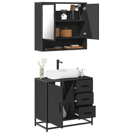 vidaXL 2 Piece Bathroom Furniture Set Black Engineered Wood