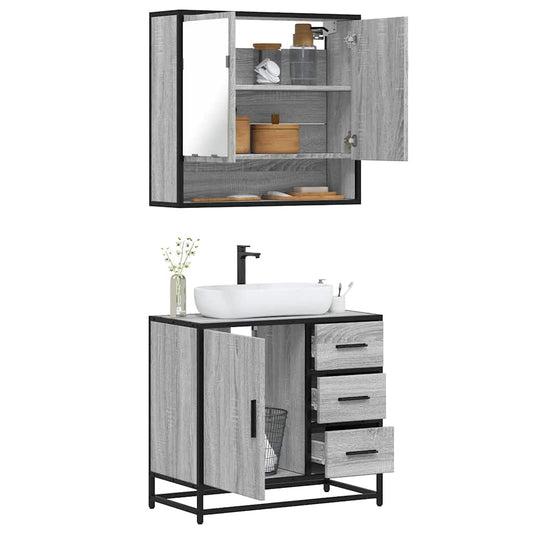 vidaXL 2 Piece Bathroom Furniture Set Grey Sonoma Engineered Wood