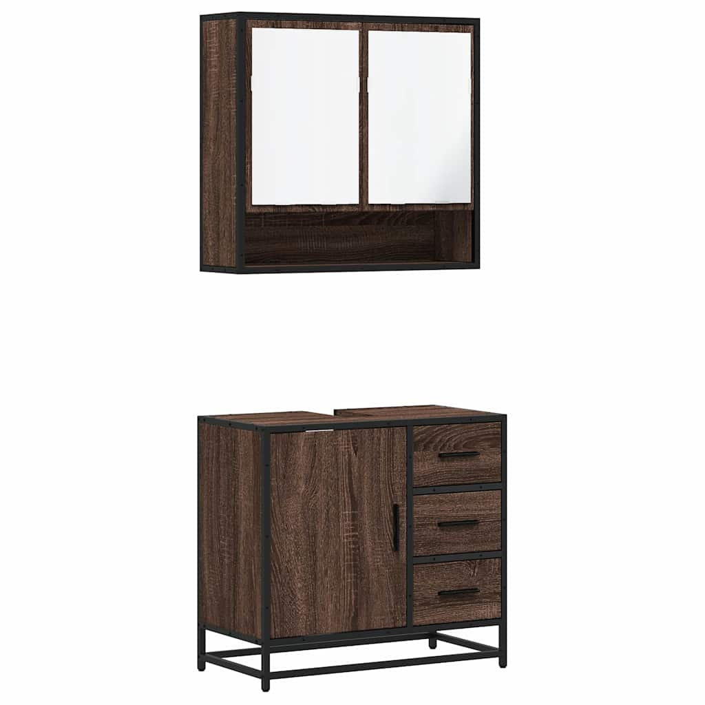 vidaXL 2 Piece Bathroom Furniture Set Brown Oak Engineered Wood