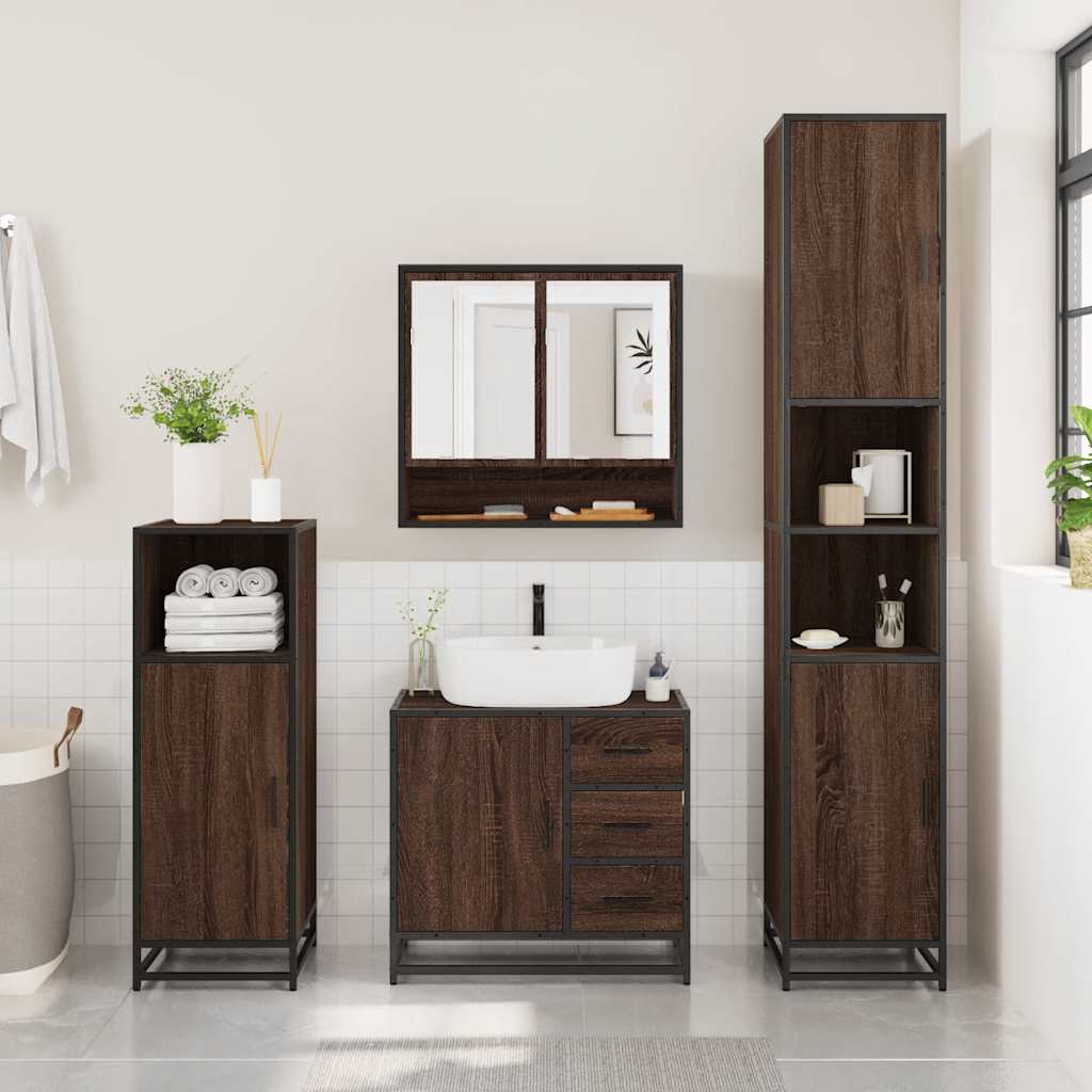 vidaXL 2 Piece Bathroom Furniture Set Brown Oak Engineered Wood