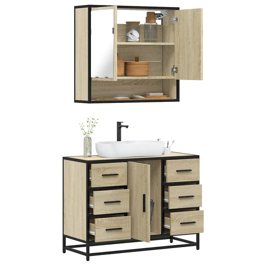 vidaXL 2 Piece Bathroom Furniture Set Sonoma Oak Engineered Wood