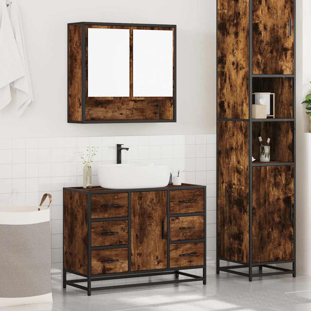 vidaXL 2 Piece Bathroom Furniture Set Smoked Oak Engineered Wood