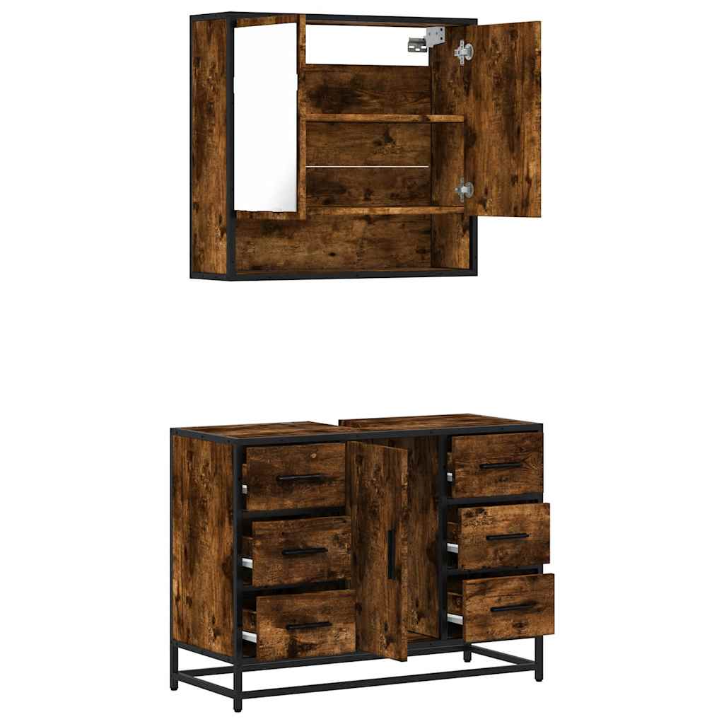 vidaXL 2 Piece Bathroom Furniture Set Smoked Oak Engineered Wood