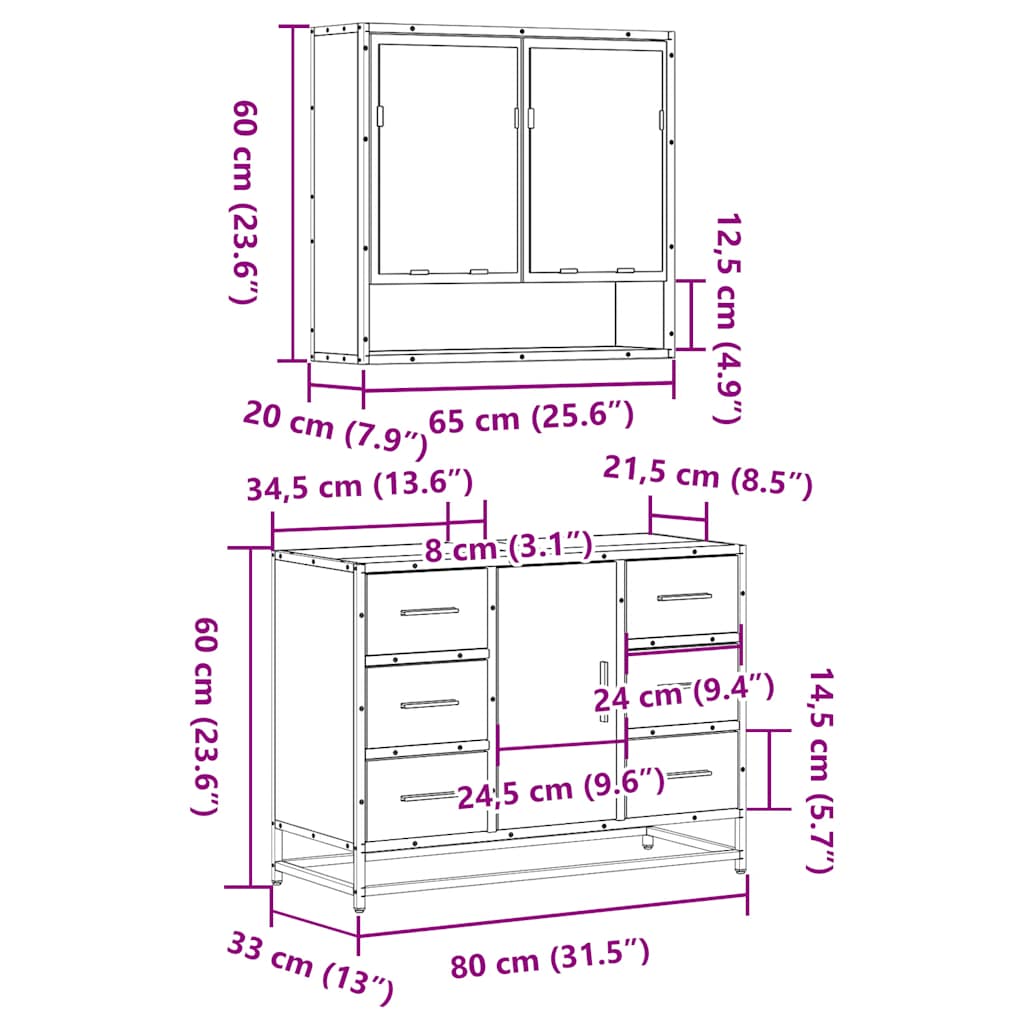 vidaXL 2 Piece Bathroom Furniture Set Smoked Oak Engineered Wood