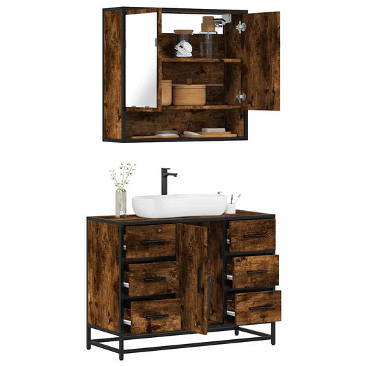 vidaXL 2 Piece Bathroom Furniture Set Smoked Oak Engineered Wood