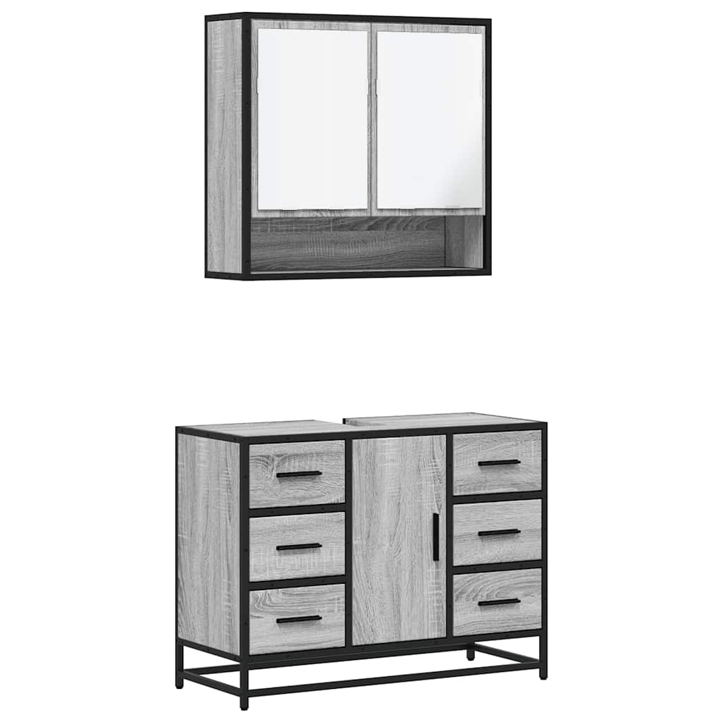 vidaXL 2 Piece Bathroom Furniture Set Grey Sonoma Engineered Wood