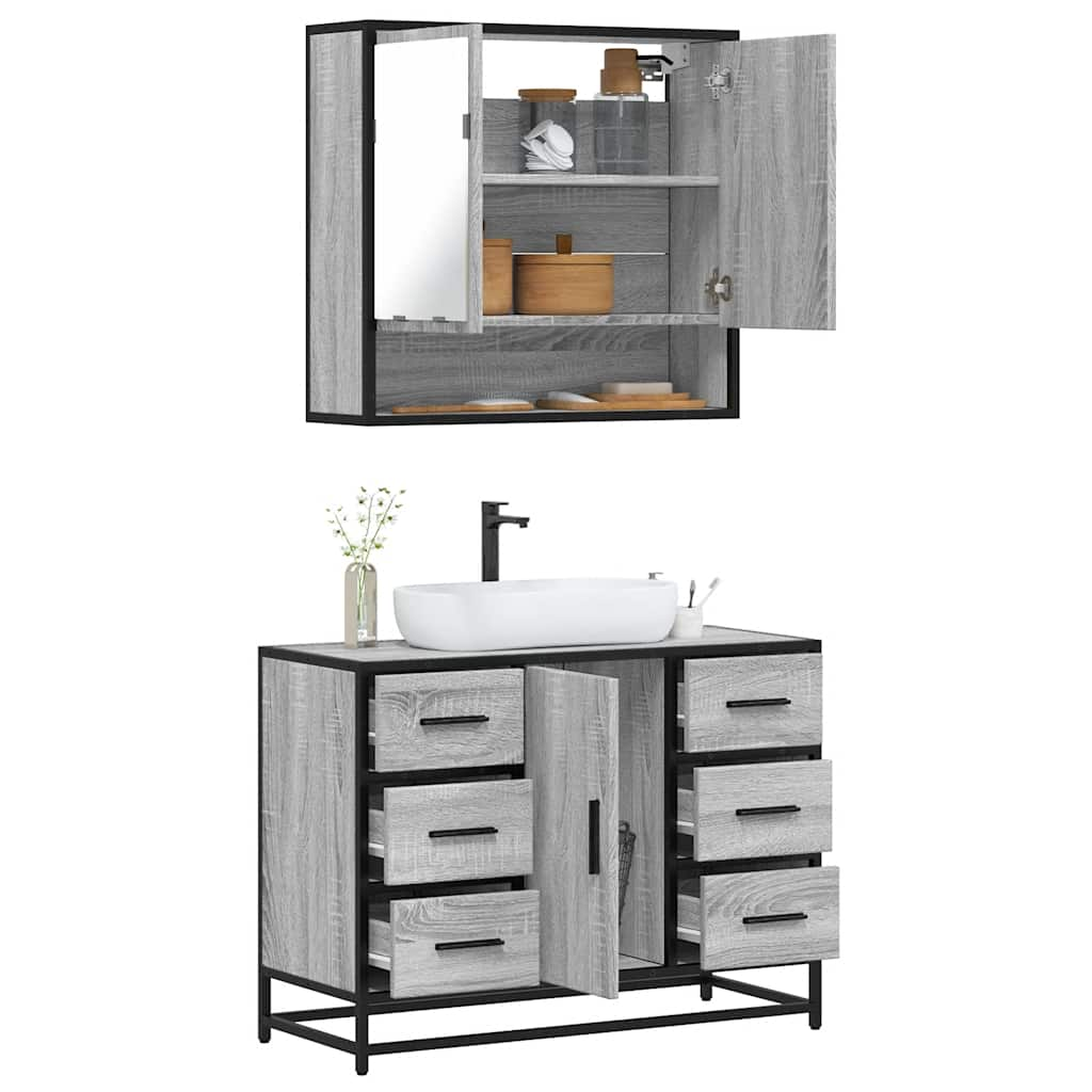 vidaXL 2 Piece Bathroom Furniture Set Grey Sonoma Engineered Wood