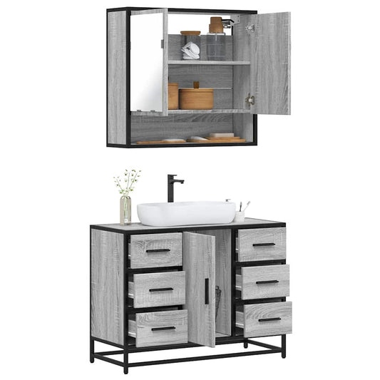 vidaXL 2 Piece Bathroom Furniture Set Grey Sonoma Engineered Wood