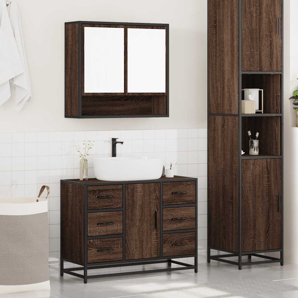 vidaXL 2 Piece Bathroom Furniture Set Brown Oak Engineered Wood