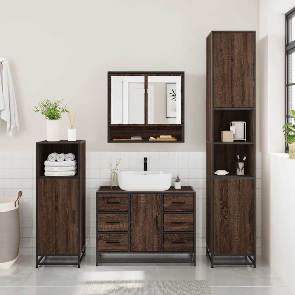 vidaXL 2 Piece Bathroom Furniture Set Brown Oak Engineered Wood