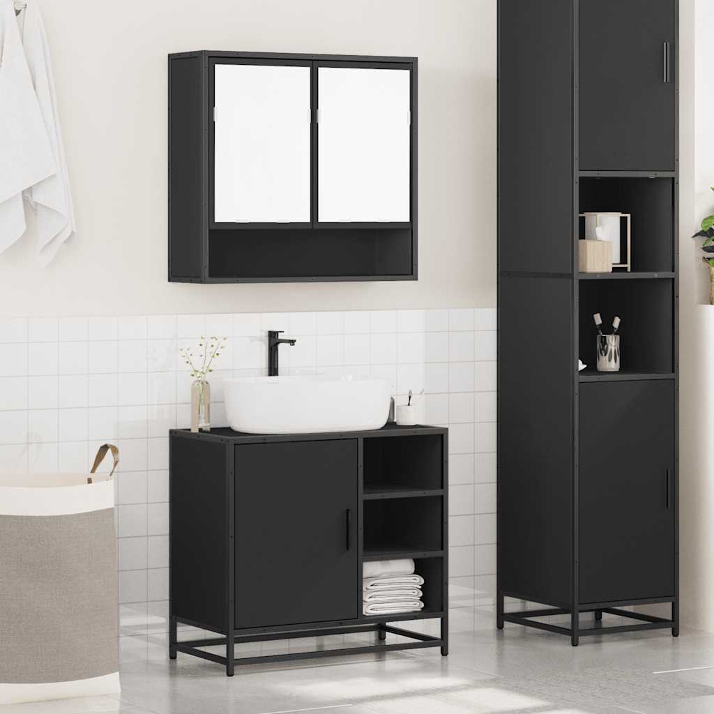 vidaXL 2 Piece Bathroom Furniture Set Black Engineered Wood