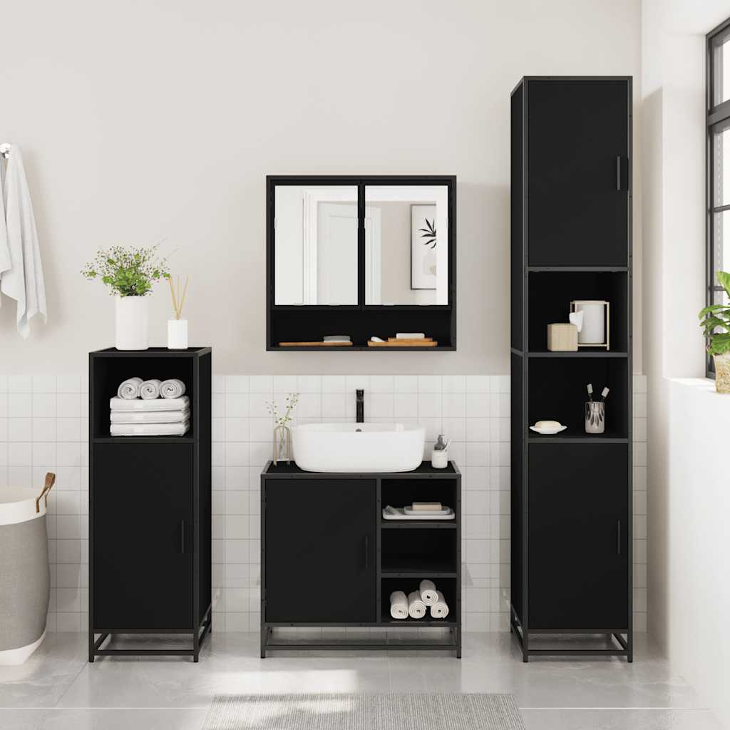 vidaXL 2 Piece Bathroom Furniture Set Black Engineered Wood