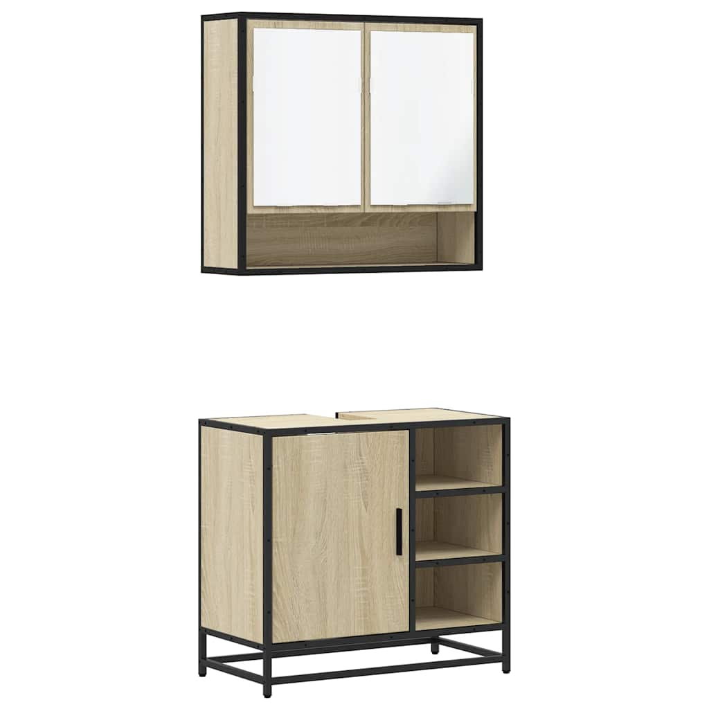 vidaXL 2 Piece Bathroom Furniture Set Sonoma Oak Engineered Wood