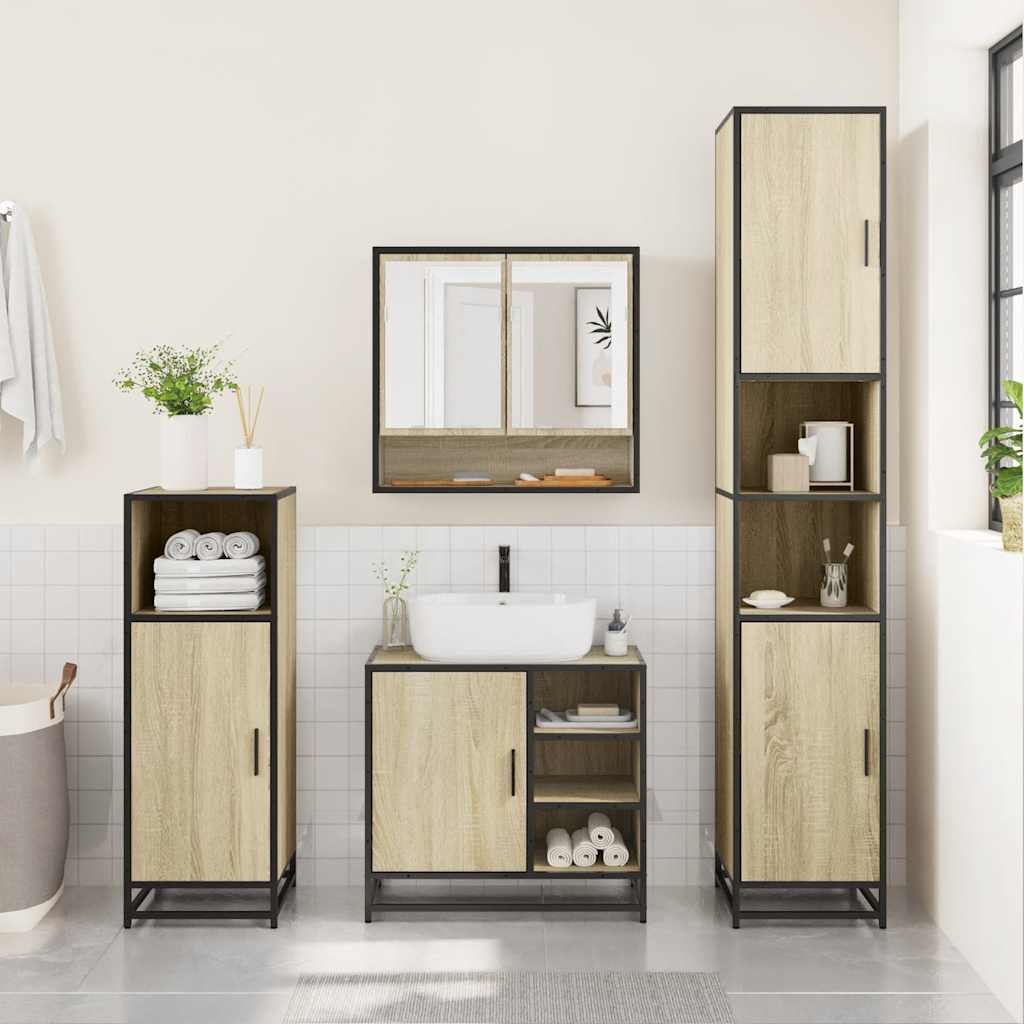 vidaXL 2 Piece Bathroom Furniture Set Sonoma Oak Engineered Wood