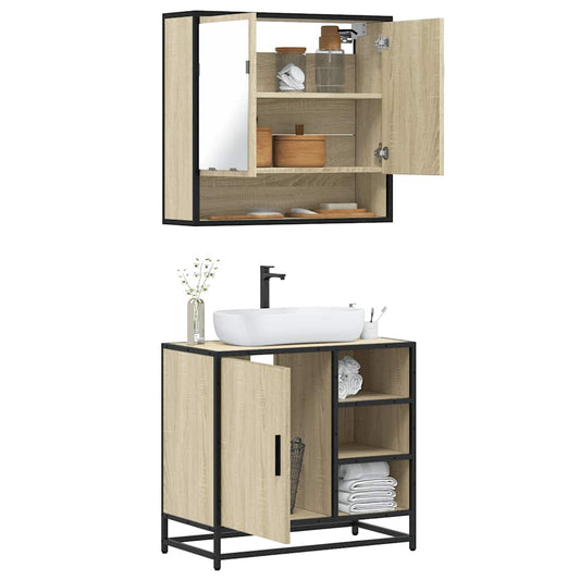 vidaXL 2 Piece Bathroom Furniture Set Sonoma Oak Engineered Wood