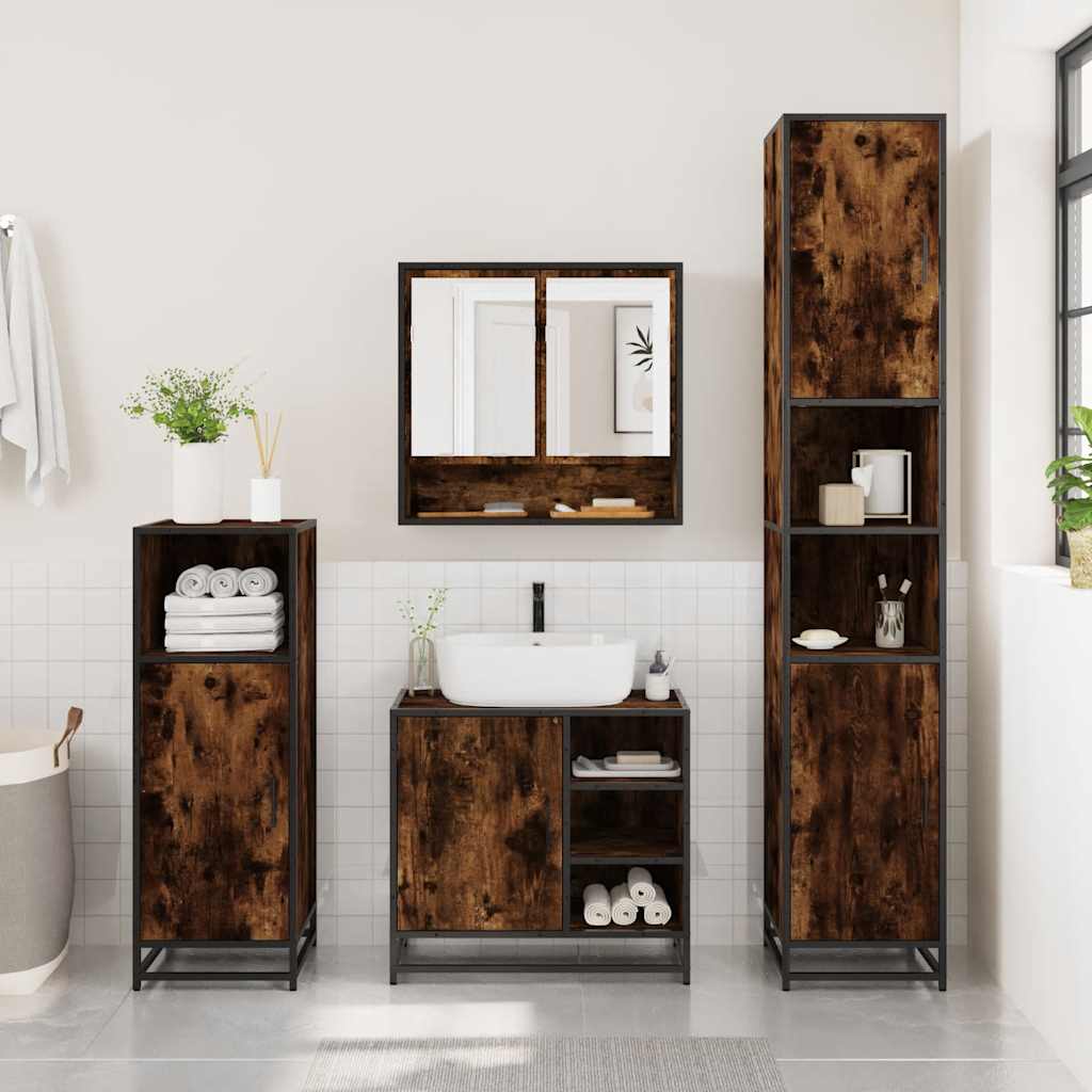 vidaXL 2 Piece Bathroom Furniture Set Smoked Oak Engineered Wood