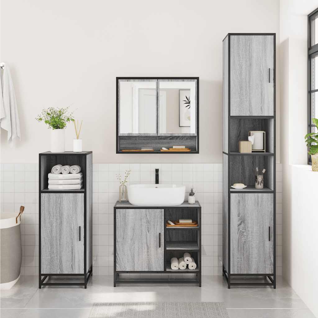 vidaXL 2 Piece Bathroom Furniture Set Grey Sonoma Engineered Wood