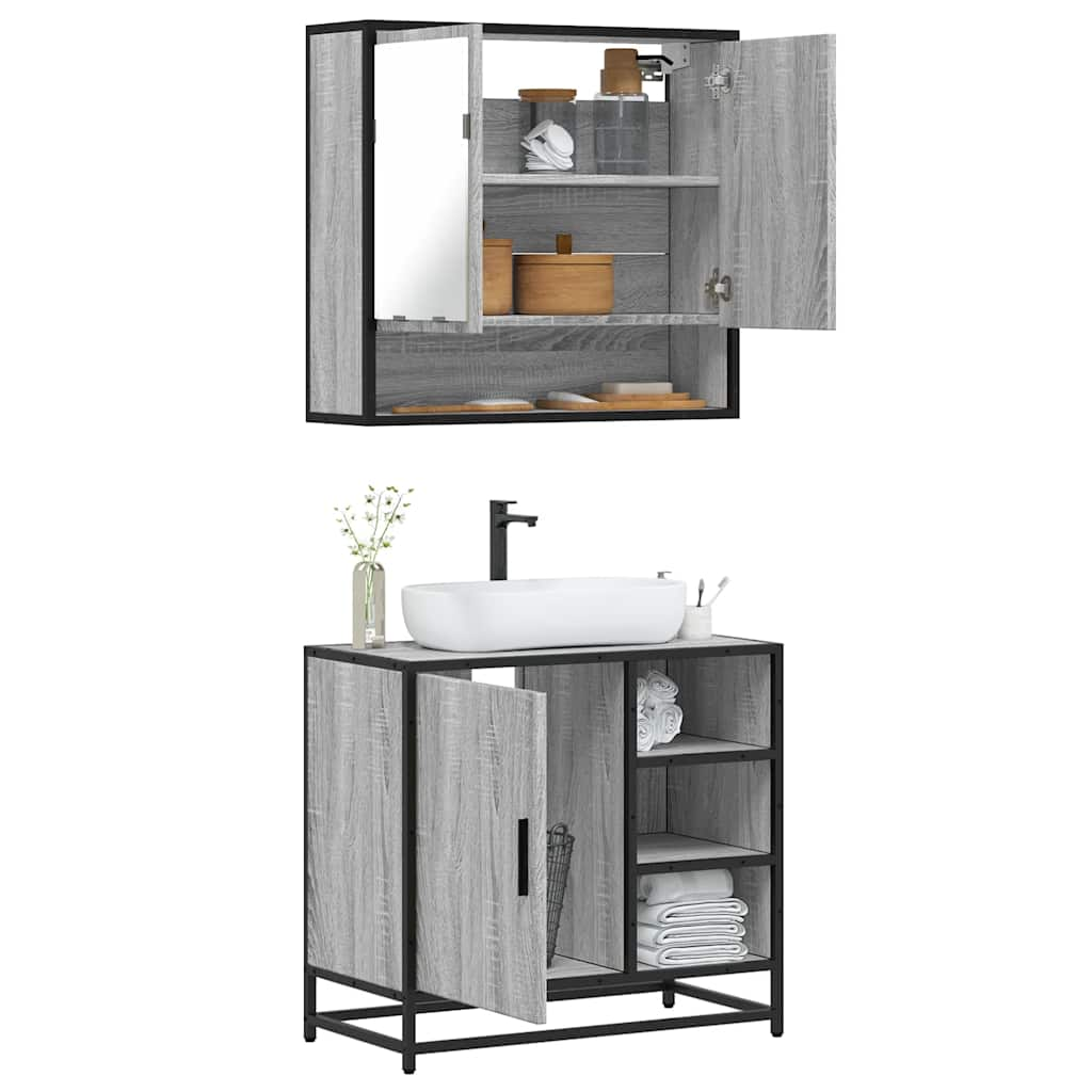 vidaXL 2 Piece Bathroom Furniture Set Grey Sonoma Engineered Wood