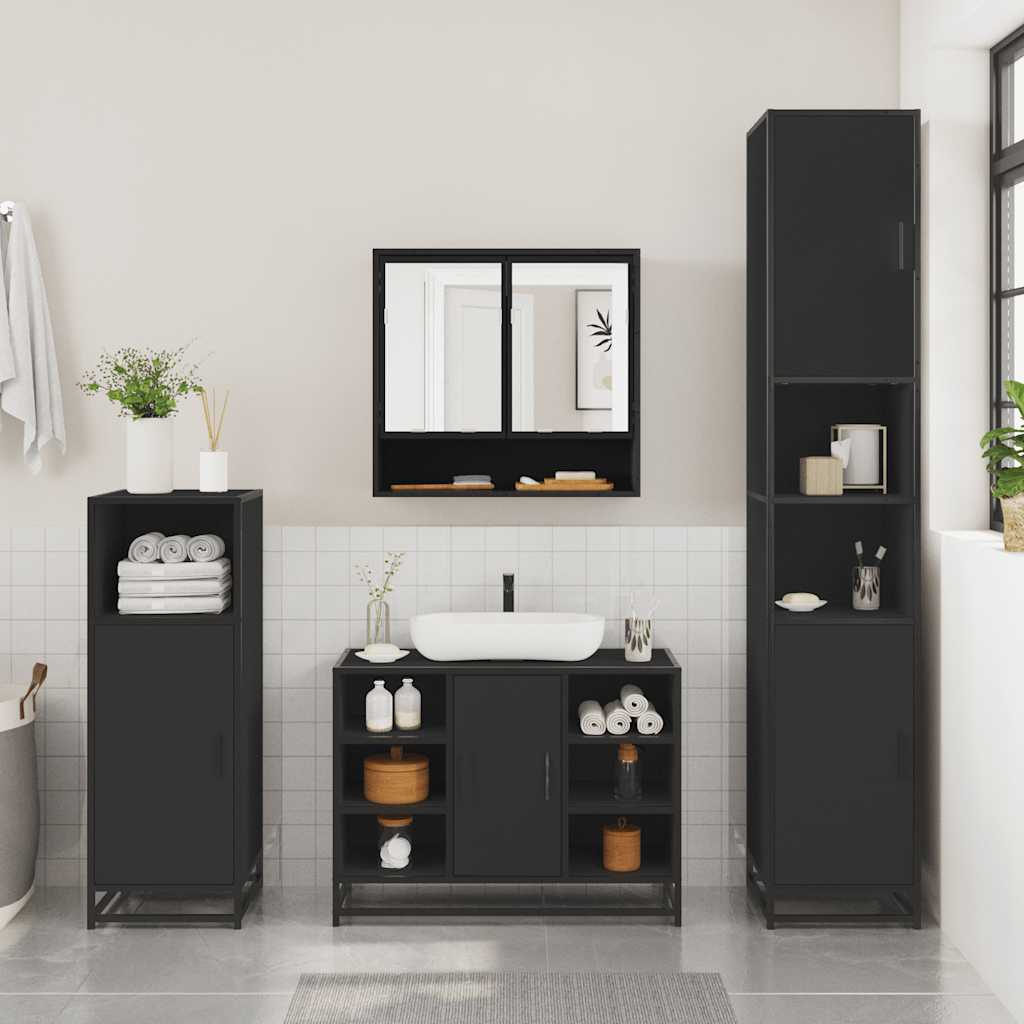 vidaXL 2 Piece Bathroom Furniture Set Black Engineered Wood