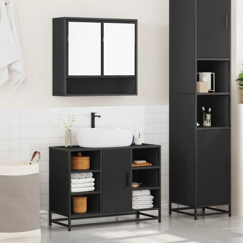 vidaXL 2 Piece Bathroom Furniture Set Black Engineered Wood