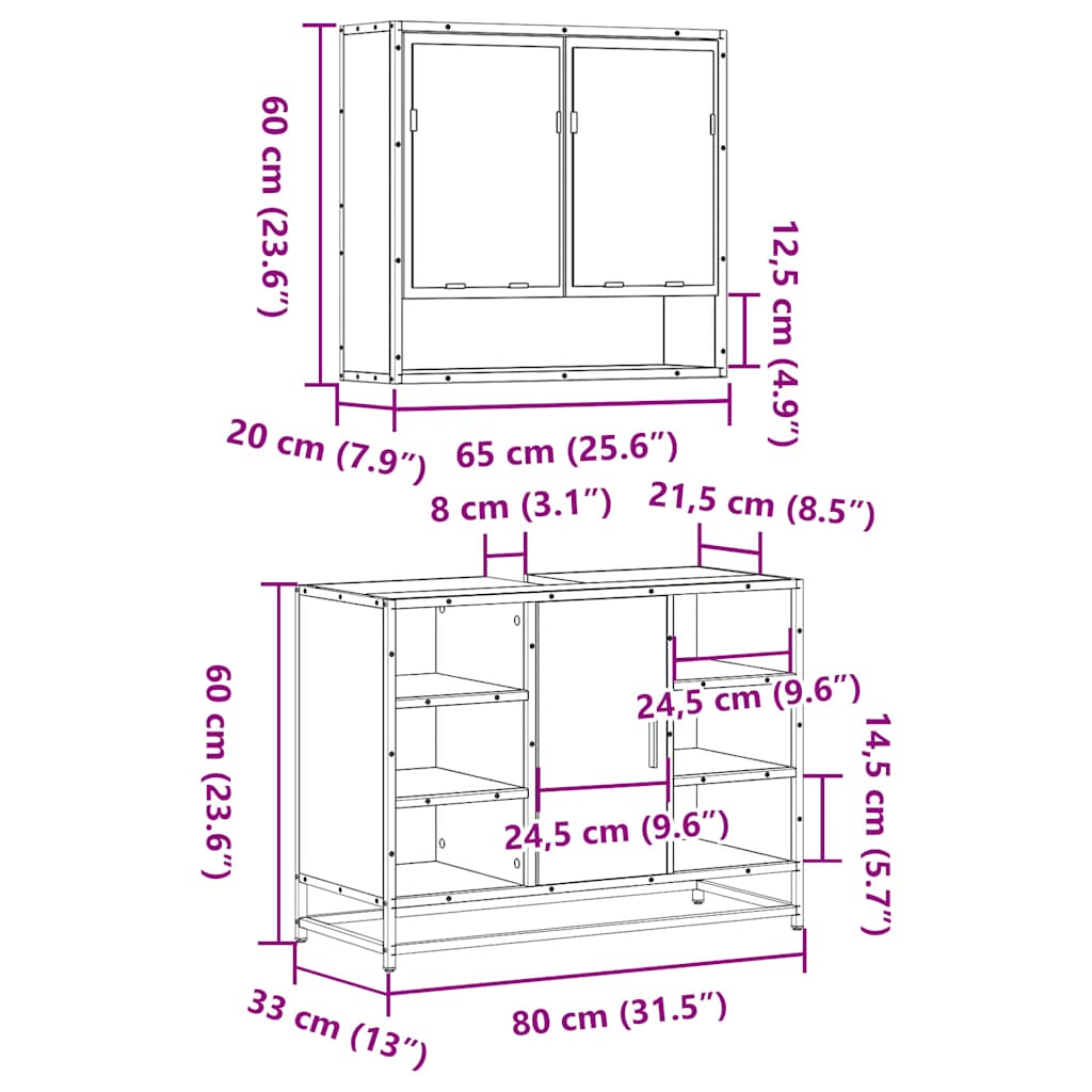 vidaXL 2 Piece Bathroom Furniture Set Sonoma Oak Engineered Wood