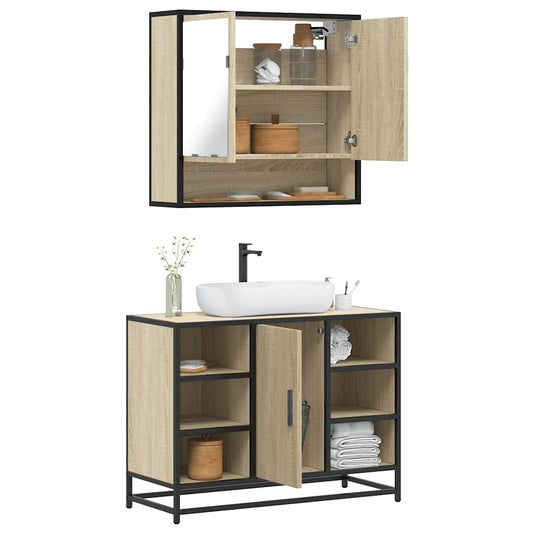 vidaXL 2 Piece Bathroom Furniture Set Sonoma Oak Engineered Wood