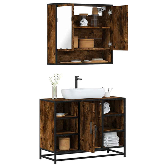 vidaXL 2 Piece Bathroom Furniture Set Smoked Oak Engineered Wood