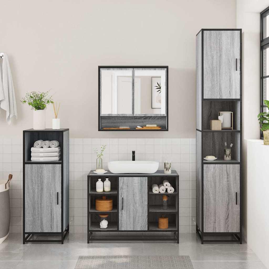 vidaXL 2 Piece Bathroom Furniture Set Grey Sonoma Engineered Wood