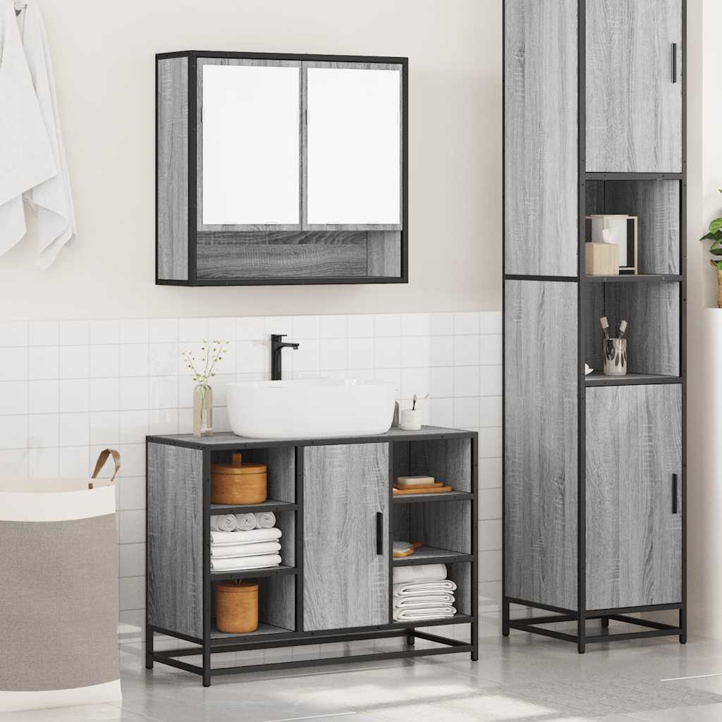 vidaXL 2 Piece Bathroom Furniture Set Grey Sonoma Engineered Wood