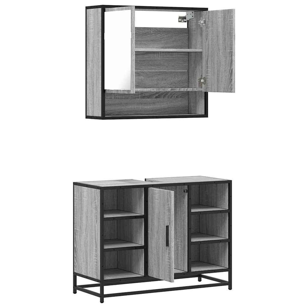 vidaXL 2 Piece Bathroom Furniture Set Grey Sonoma Engineered Wood