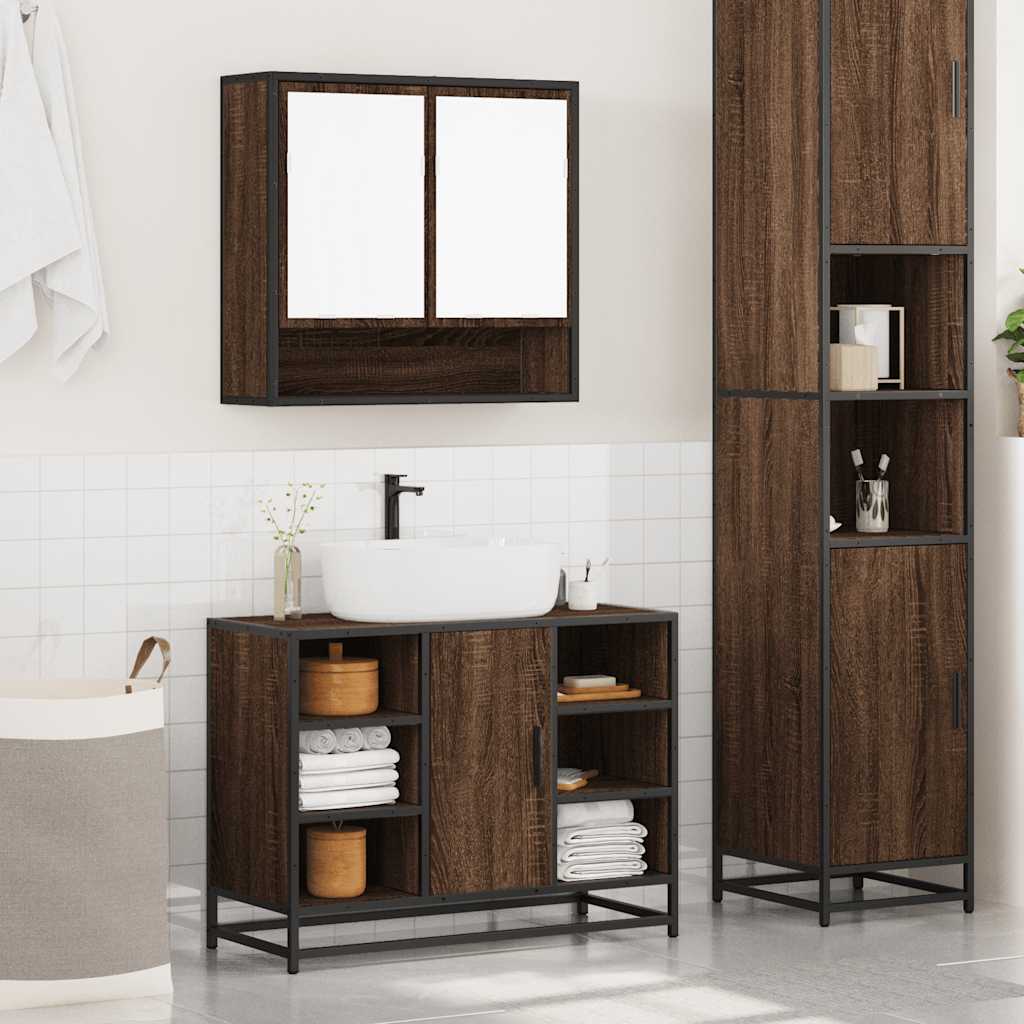 vidaXL 2 Piece Bathroom Furniture Set Brown Oak Engineered Wood