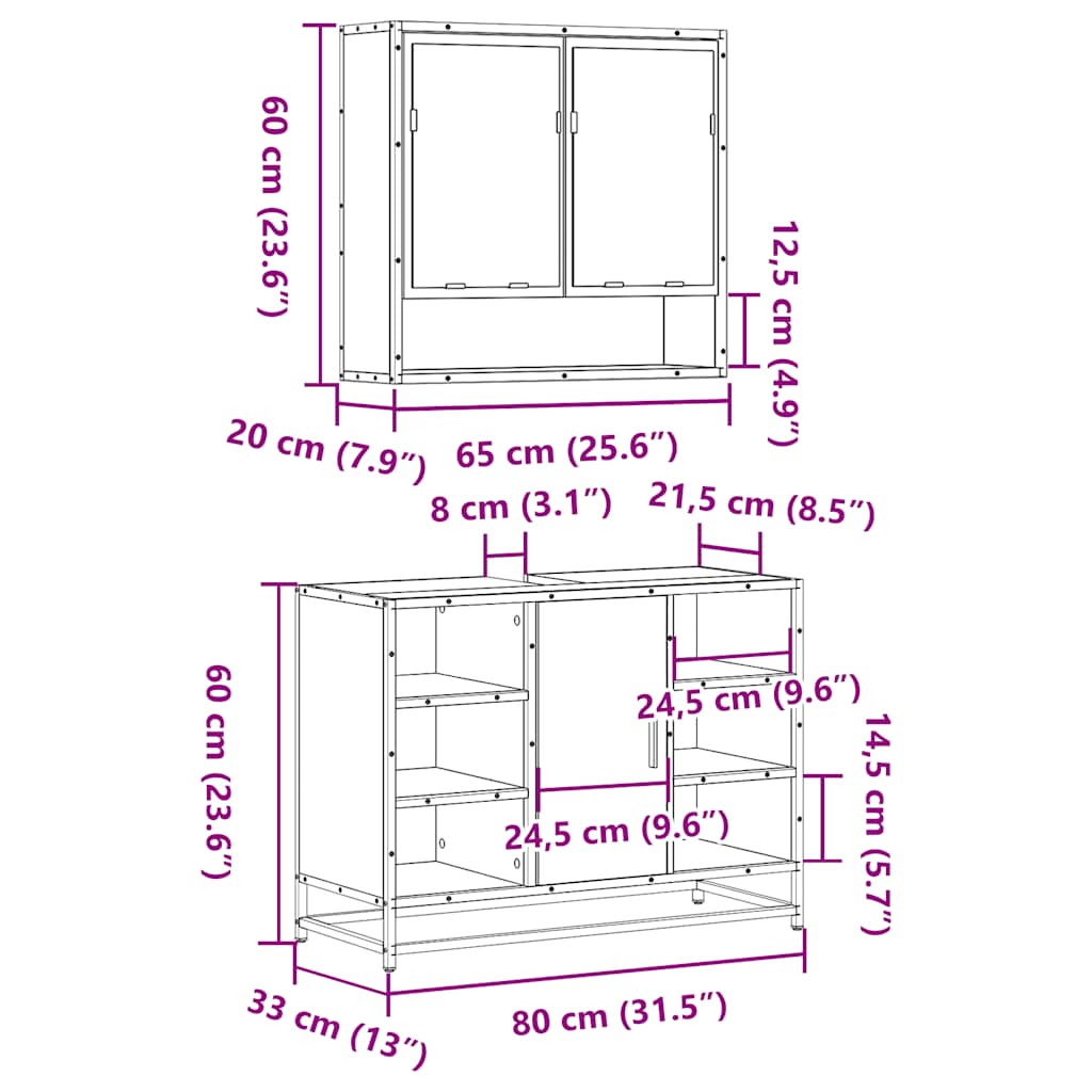 vidaXL 2 Piece Bathroom Furniture Set Brown Oak Engineered Wood