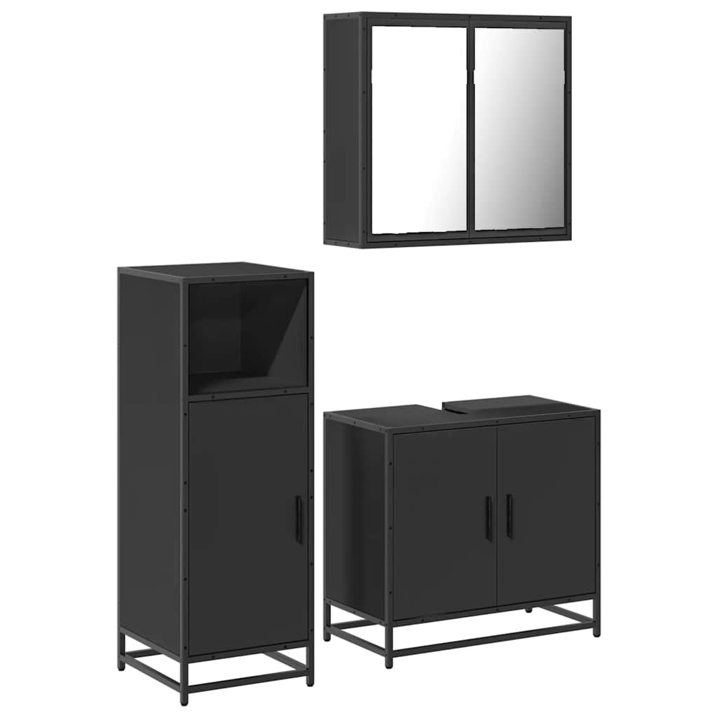 vidaXL 3 Piece Bathroom Furniture Set Black Engineered Wood