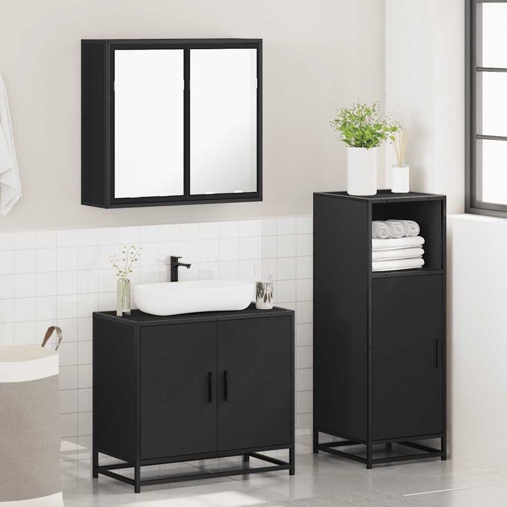 vidaXL 3 Piece Bathroom Furniture Set Black Engineered Wood