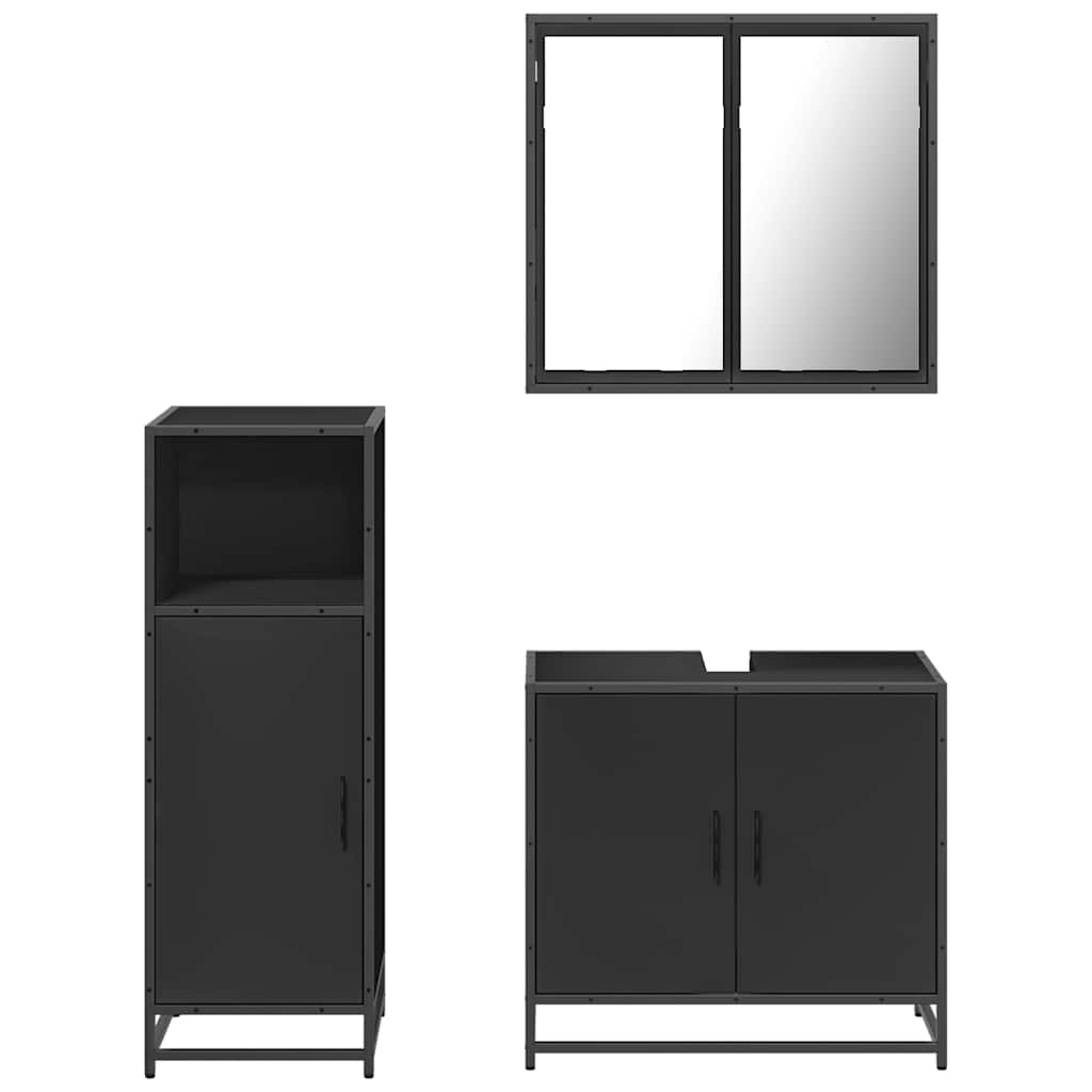 vidaXL 3 Piece Bathroom Furniture Set Black Engineered Wood