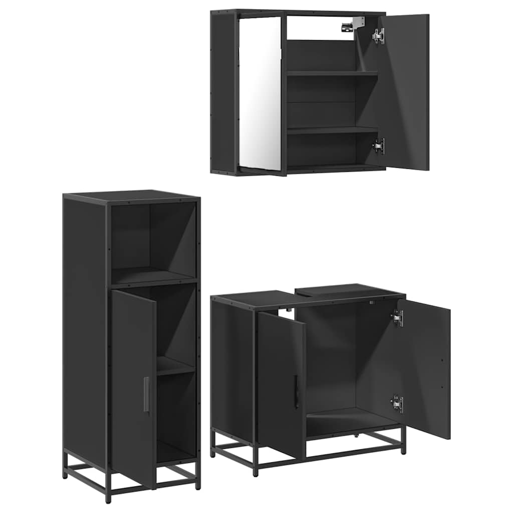 vidaXL 3 Piece Bathroom Furniture Set Black Engineered Wood