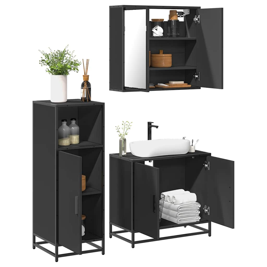 vidaXL 3 Piece Bathroom Furniture Set Black Engineered Wood