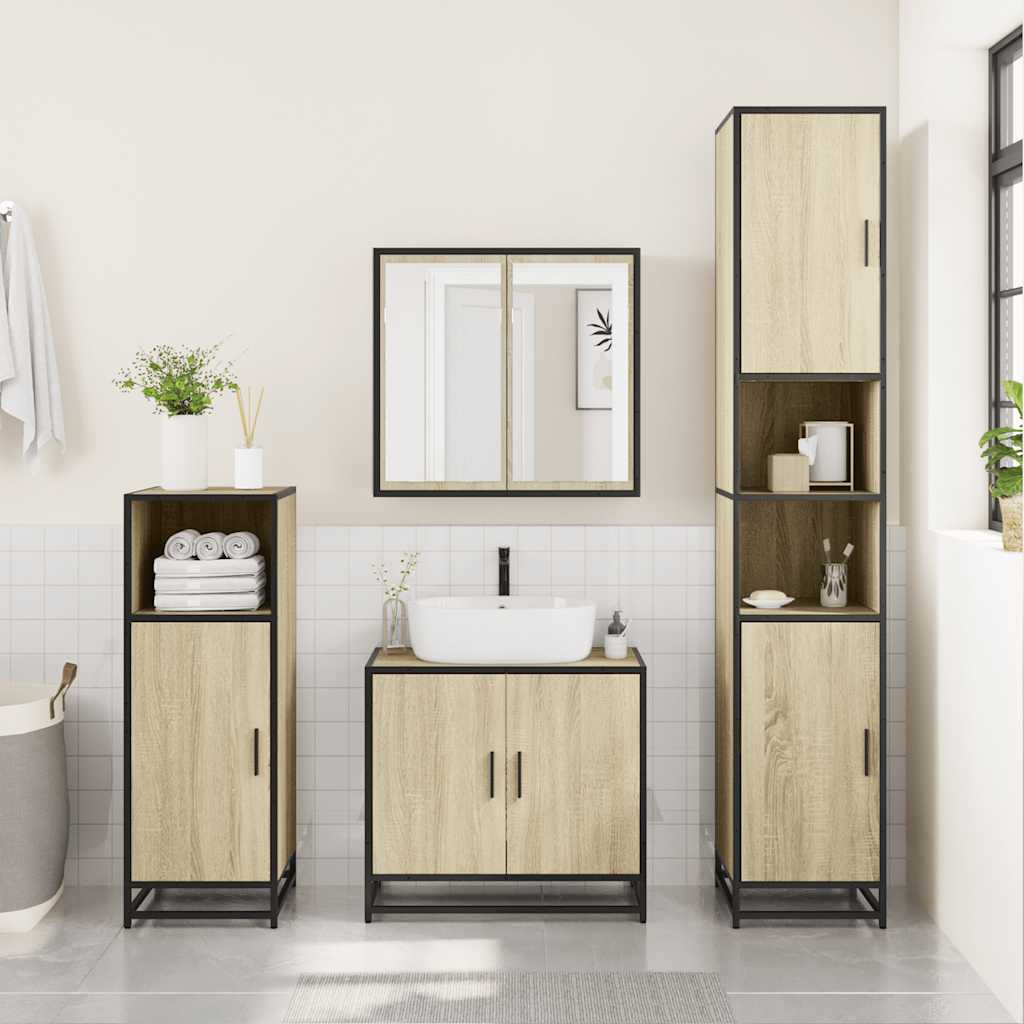 vidaXL 3 Piece Bathroom Furniture Set Sonoma Oak Engineered Wood