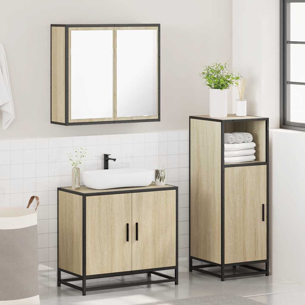 vidaXL 3 Piece Bathroom Furniture Set Sonoma Oak Engineered Wood