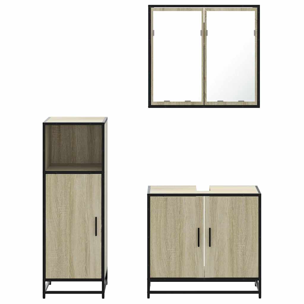 vidaXL 3 Piece Bathroom Furniture Set Sonoma Oak Engineered Wood