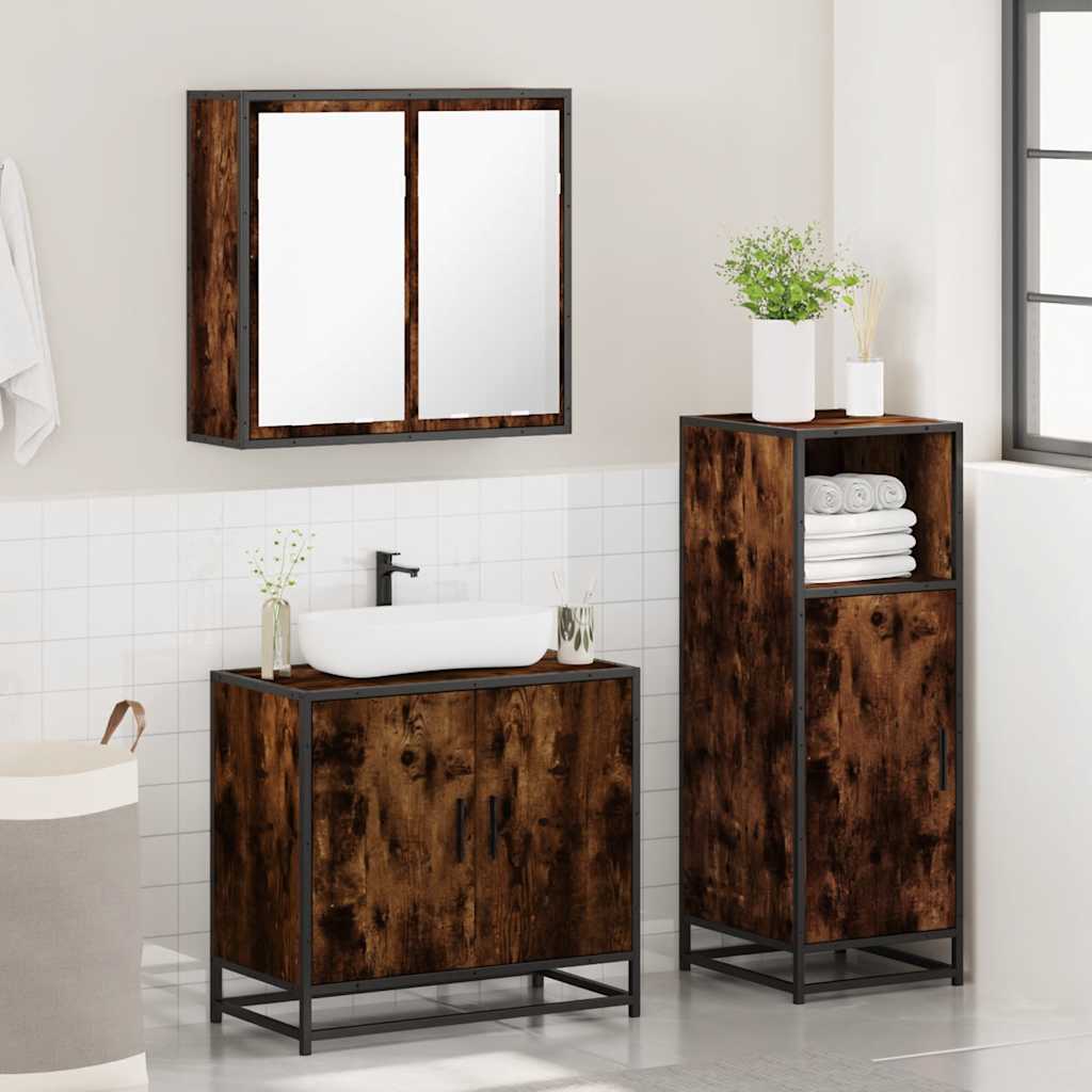 vidaXL 3 Piece Bathroom Furniture Set Smoked Oak Engineered Wood