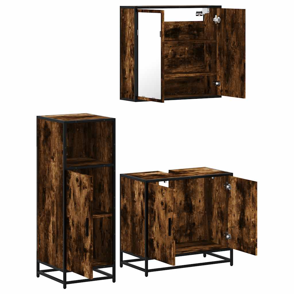 vidaXL 3 Piece Bathroom Furniture Set Smoked Oak Engineered Wood