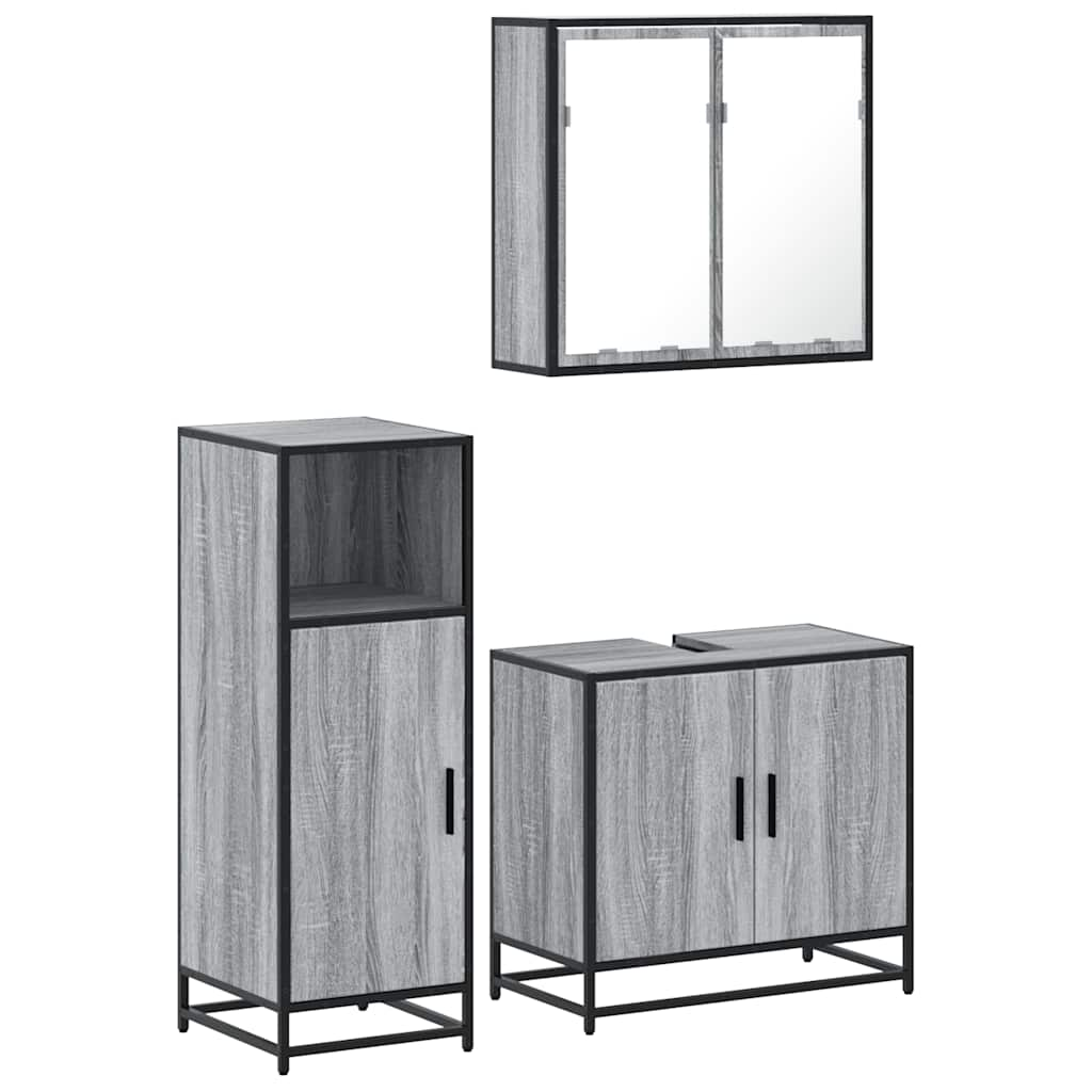 vidaXL 3 Piece Bathroom Furniture Set Grey Sonoma Engineered Wood