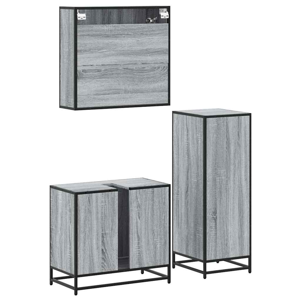 vidaXL 3 Piece Bathroom Furniture Set Grey Sonoma Engineered Wood